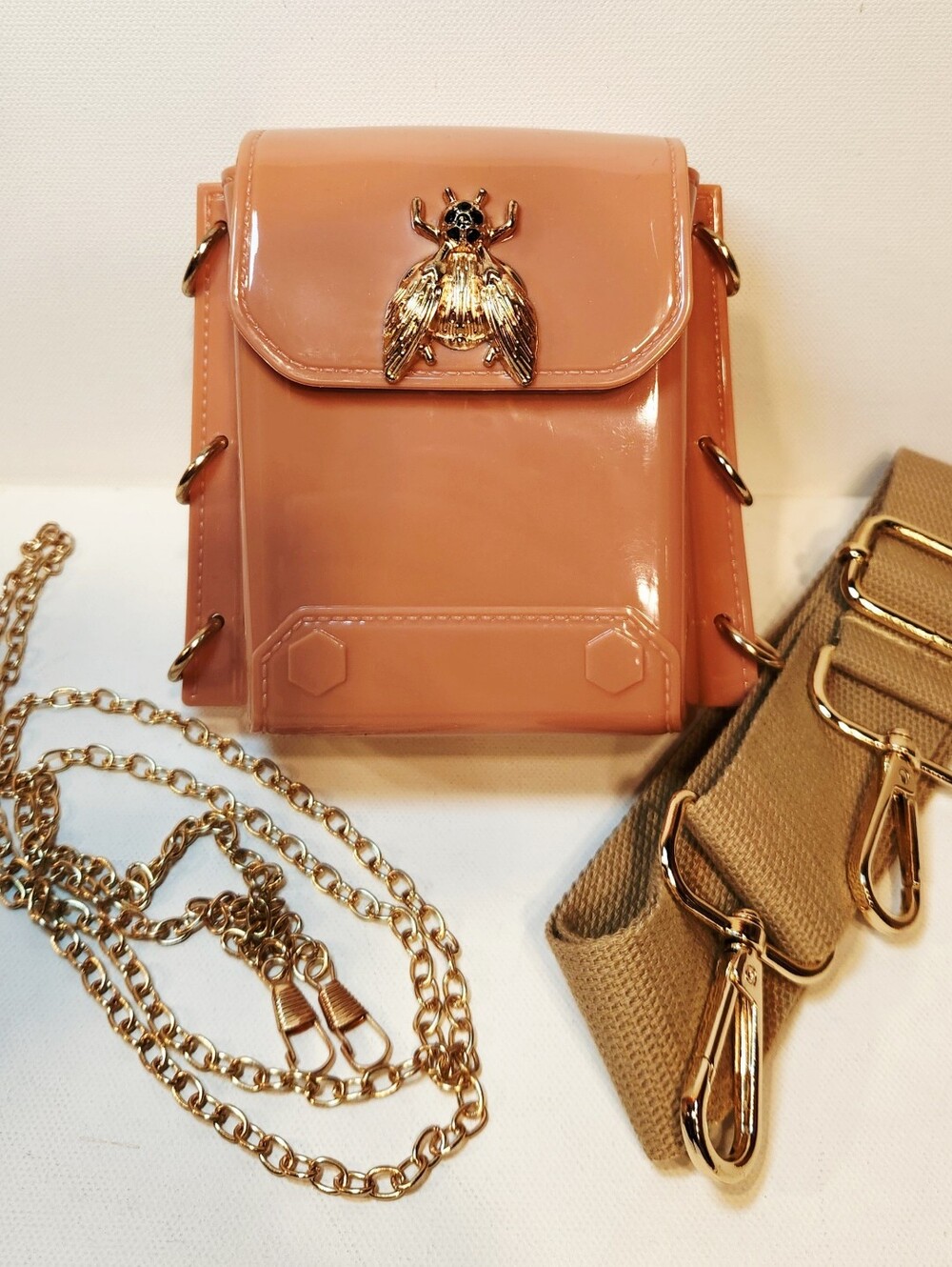 Bee Bag In Blush With A Chain Strap And An Utility Strap
